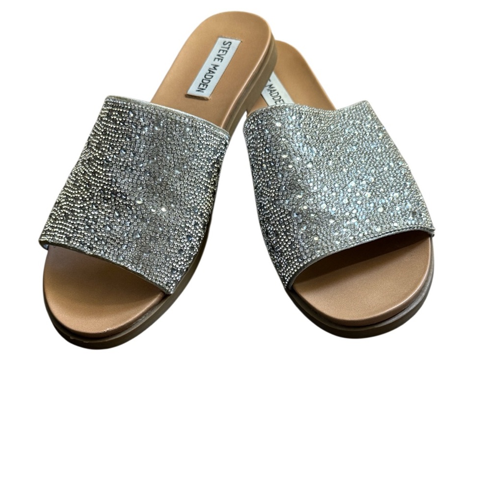 Steve Madden Silver Women's Slide Sandals Kept Rhinestone size 8.5 - Picture 3 of 4